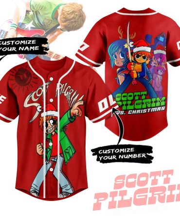 Custom Scott Pilgrim Baseball Jersey - Personalized Name & Number, Vibrant Red Design