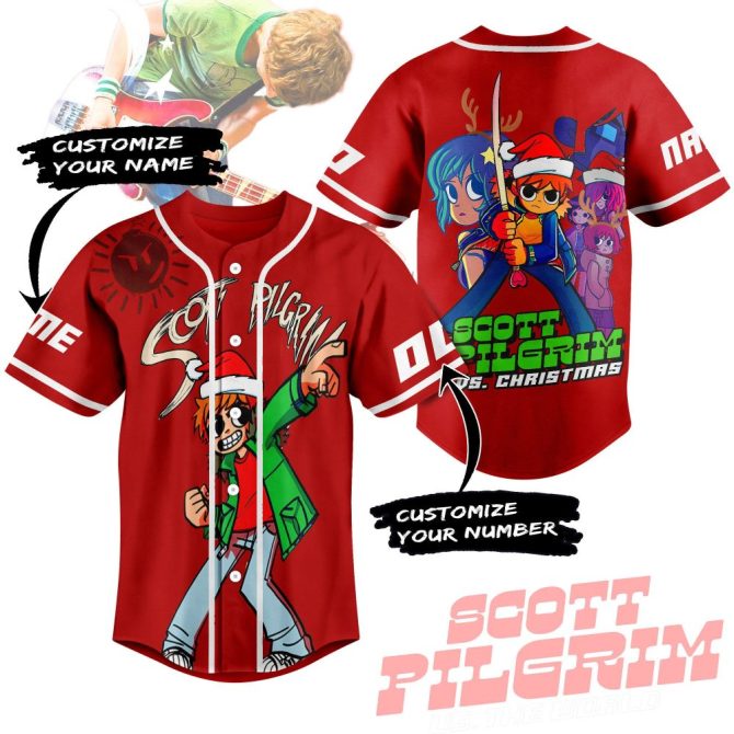 Custom Scott Pilgrim Baseball Jersey - Personalized Name & Number, Vibrant Red Design