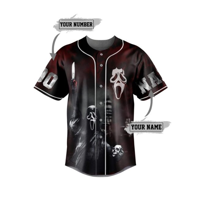 Custom Scream Horror Movie Jersey - Personalized Name & Number Halloween Shirt - Image 2