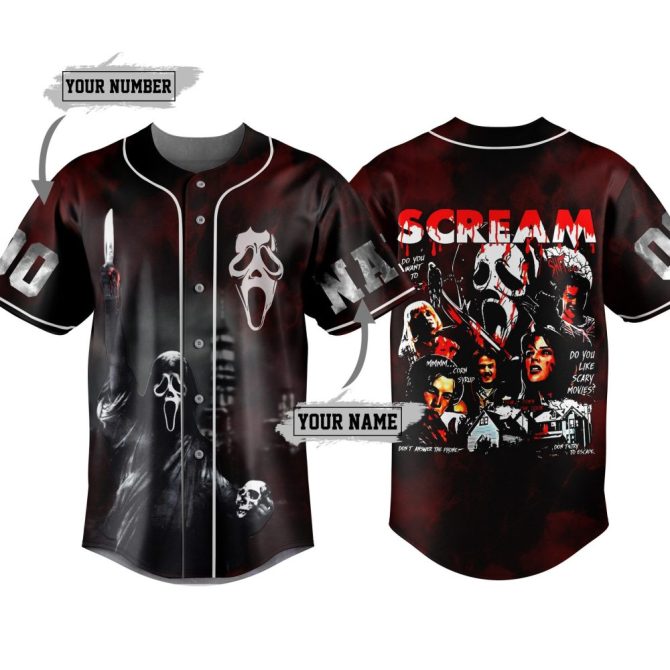 Custom Scream Horror Movie Jersey - Personalized Name & Number Halloween Shirt