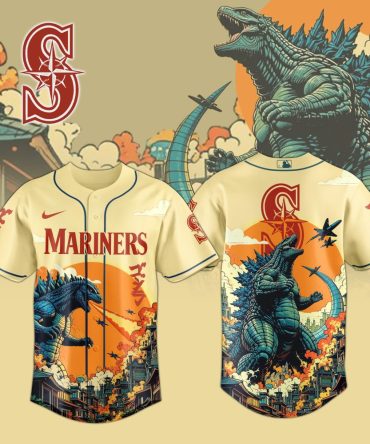 Vintage Mariners Jersey With Kaiju Graphic - Unique Baseball Apparel For Fans