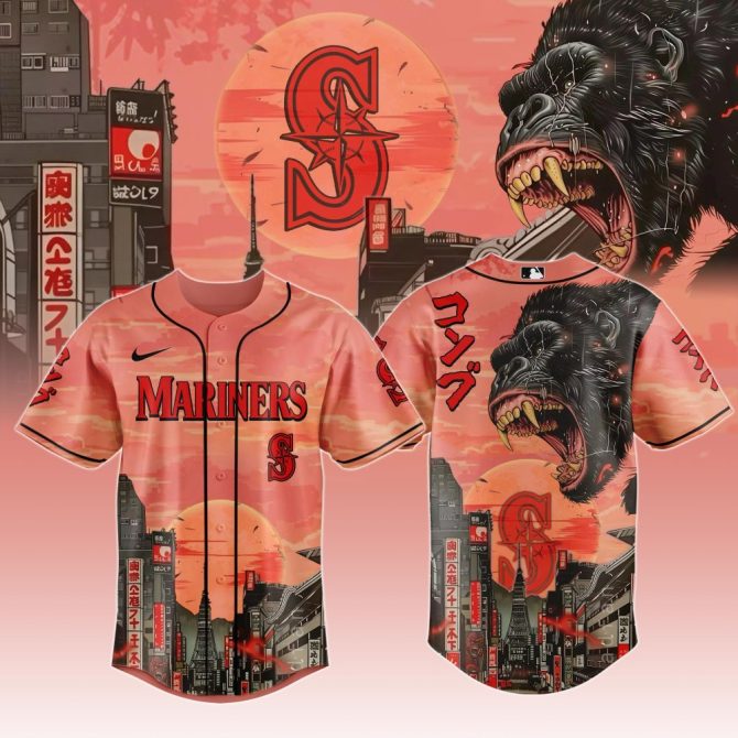 Epic Mariners Baseball Jersey - Gorilla Design, Urban Sunset Vibes , Limited Edition