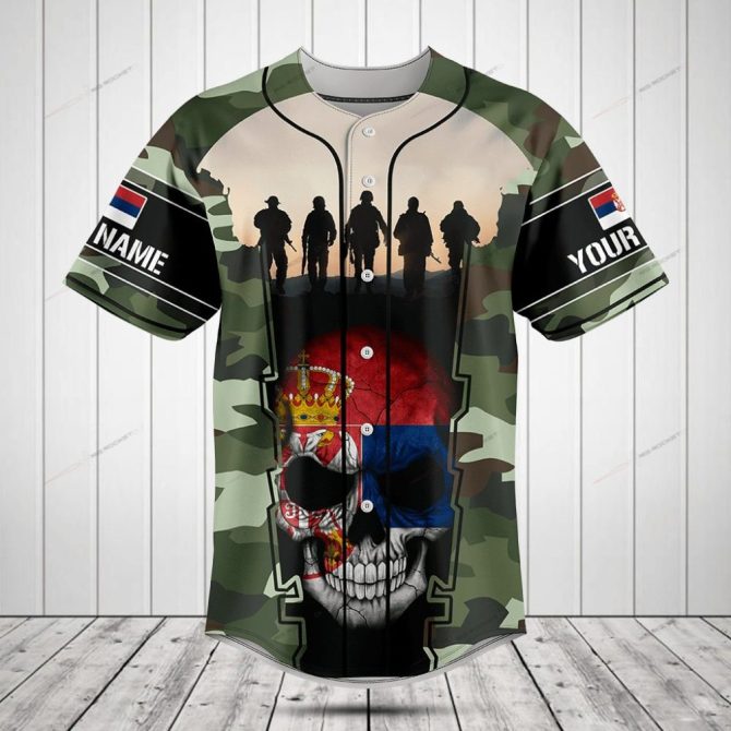 Custom Camo Military Baseball Jersey – Personalized Name & Flag Design