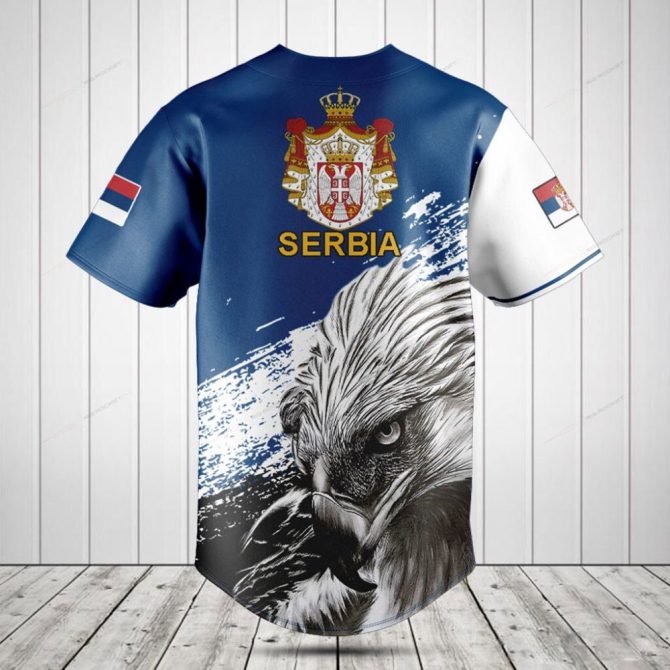 Customizable Eagle Design Baseball Jersey - Unique Blue & White Sportswear With Flag Accents - Image 2