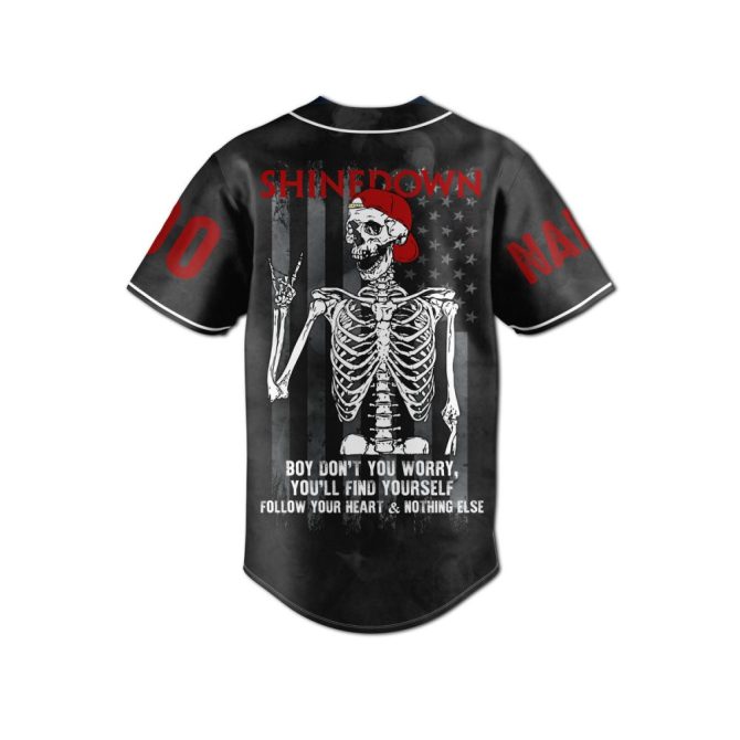 Custom Shinedown Skeleton Baseball Jersey – Rock Style, Personalized Name & Number - Image 2