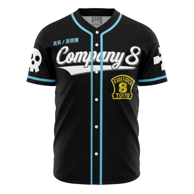 Fireforce Company 8 Tokyo Baseball Jersey - Anime-Inspired Black Shirt For Fans