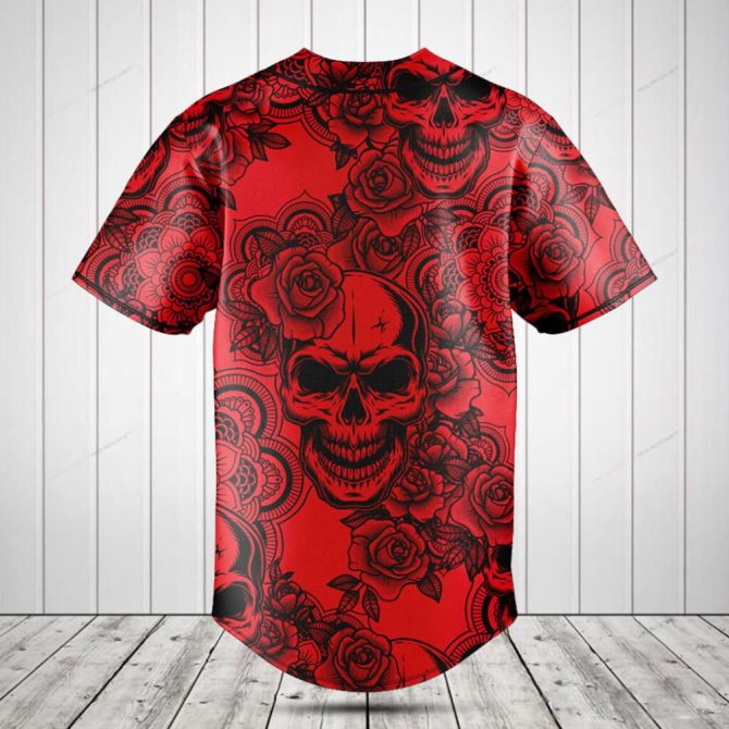 Men'S Red Skull & Roses Graphic Baseball Jersey - Bold & Stylish Casual Wear - Image 2