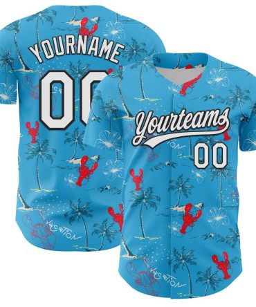 Custom Blue Tropical Baseball Jersey - Personalized Name & Number, Fun Lobster Print