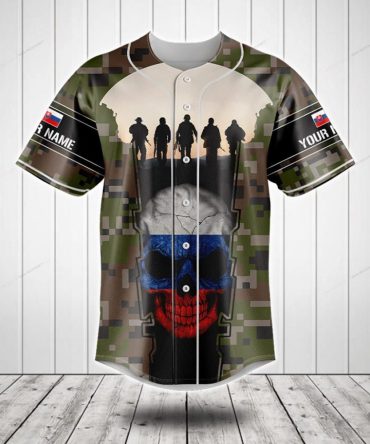 Custom Camouflage Baseball Jersey With Skull & Soldier Silhouette - Unique Design For Military Fans