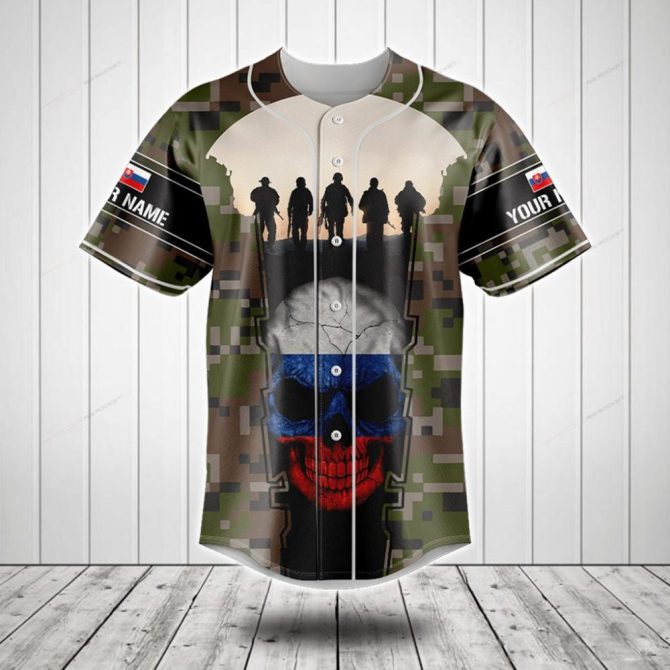 Custom Camouflage Baseball Jersey With Skull & Soldier Silhouette - Unique Design For Military Fans