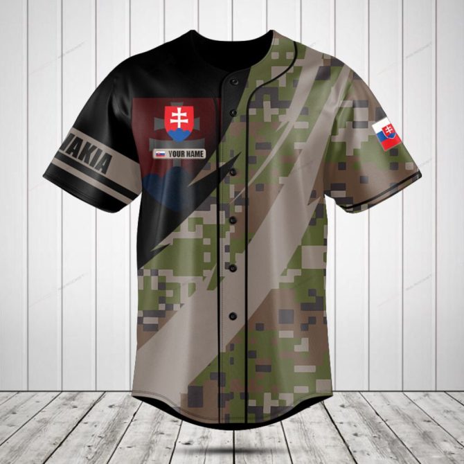 Custom Slovakia Camo Baseball Jersey - Personalized Name & Flag Design