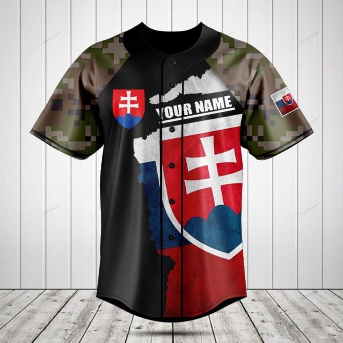 Custom Slovakia Flag Baseball Jersey – Personalized Camo Design, Unisex Sportswear