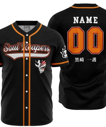 Soul Reapers Customizable Anime Baseball Jersey - Stylish Black & Orange Design