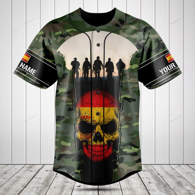 Custom Camo Baseball Jersey - Skull & Soldier Design, Personalized Sleeves