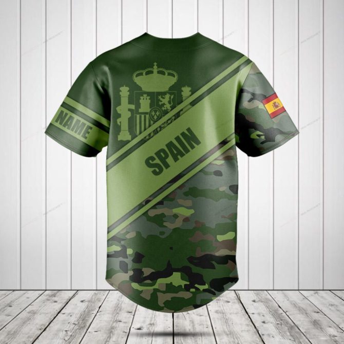 Custom Spain Camo Baseball Jersey - Personalized Military Style Shirt For Sports Fans - Image 2