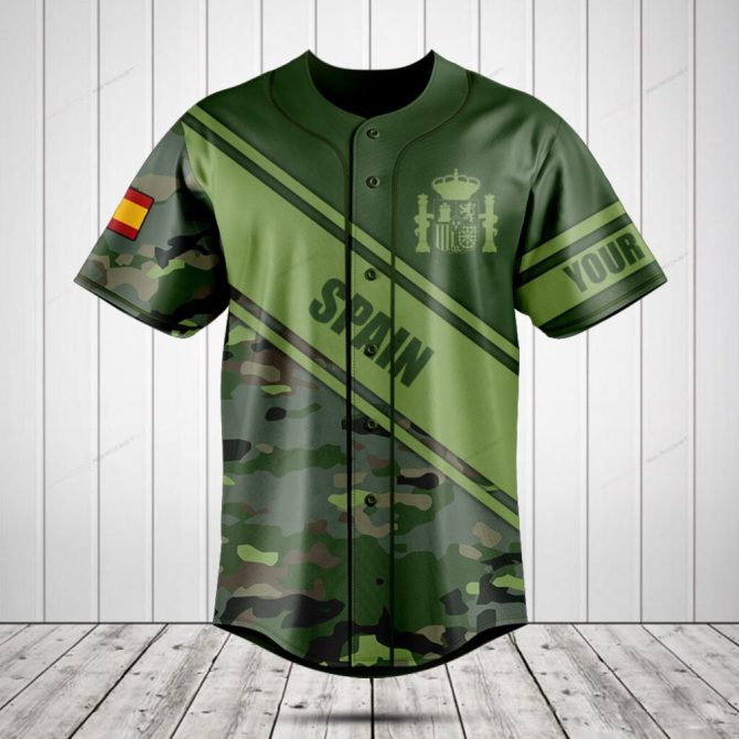 Custom Spain Camo Baseball Jersey - Personalized Military Style Shirt For Sports Fans