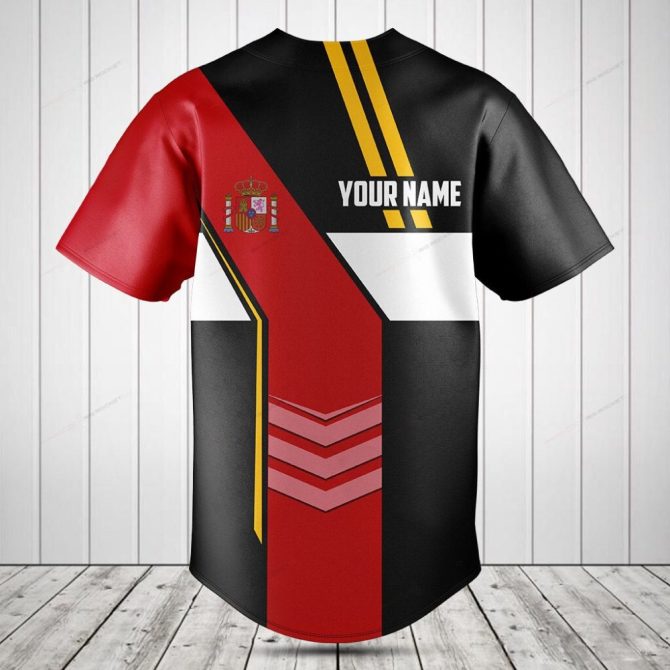 Customizable Spain Flag Baseball Jersey - Personalized Sportswear Gift - Image 2