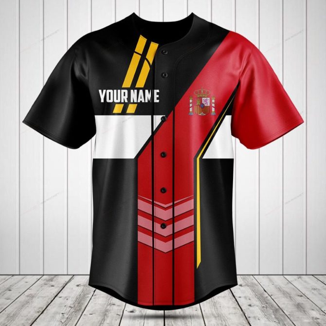 Customizable Spain Flag Baseball Jersey - Personalized Sportswear Gift