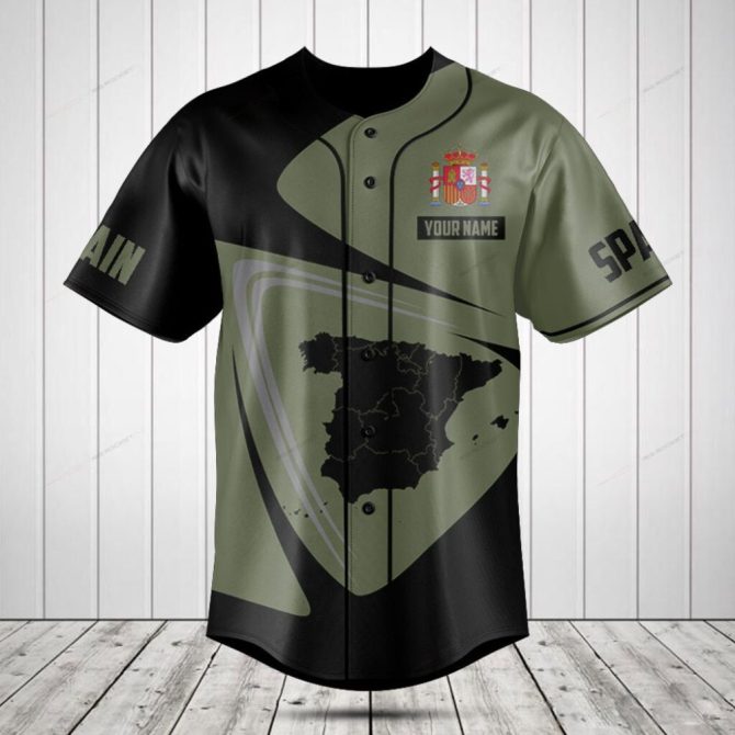 Custom Spain Baseball Jersey With Map Design - Personalized Name & Number
