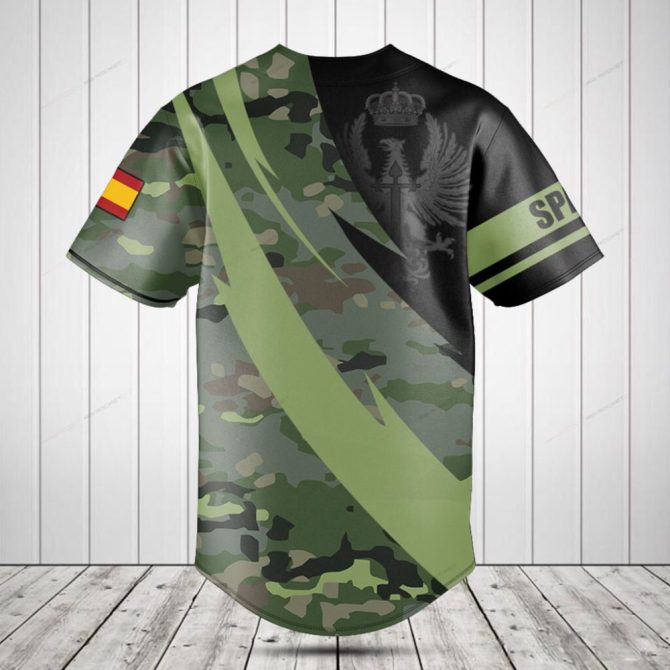 Custom Spain Camo Baseball Jersey – Personalized Name & Flag Design - Image 2