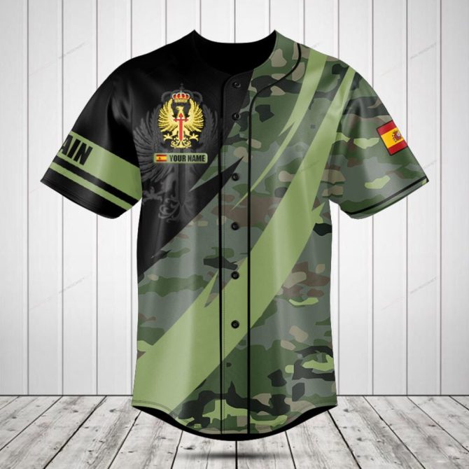 Custom Spain Camo Baseball Jersey – Personalized Name & Flag Design