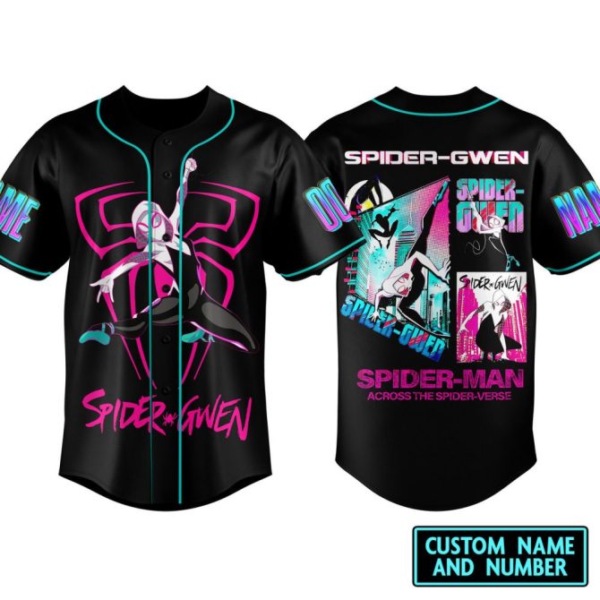 Custom Spider-Gwen Baseball Jersey – Across The Spider-Verse Design, Add Your Name & Number!