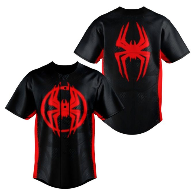 Men'S Black & Red Spider Graphic Baseball Jersey – Bold Athletic Style For Fans