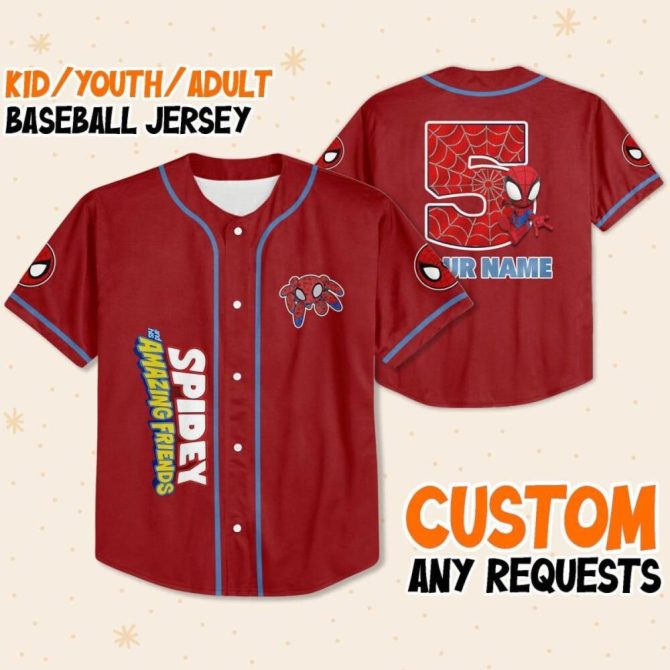 Custom Spidey Baseball Jersey For Kids/Youth/Adults – Personalize Your Name & Number