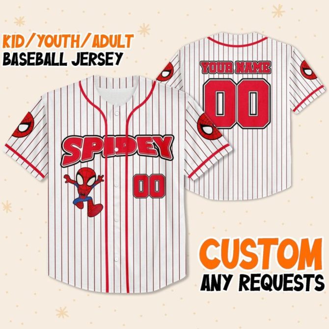Custom Spidey Baseball Jersey - Kids/Youth/Adult - Personalize Your Name & Number! - Image 2