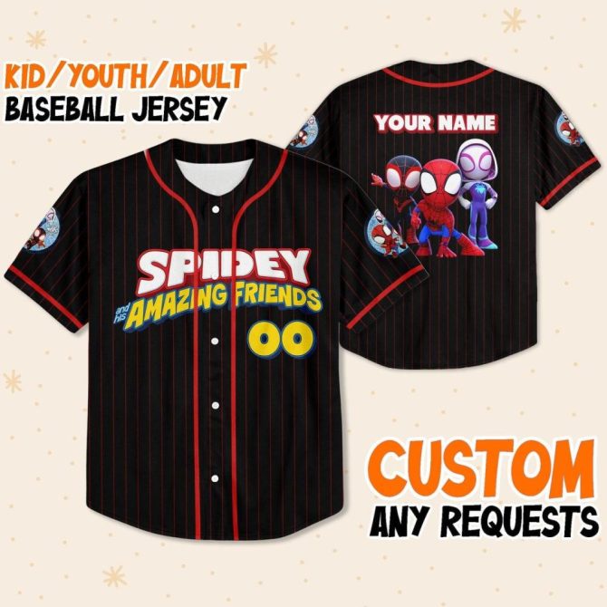 Custom Spidey & Friends Baseball Jersey For Kids/Youth/Adults - Personalize Now!