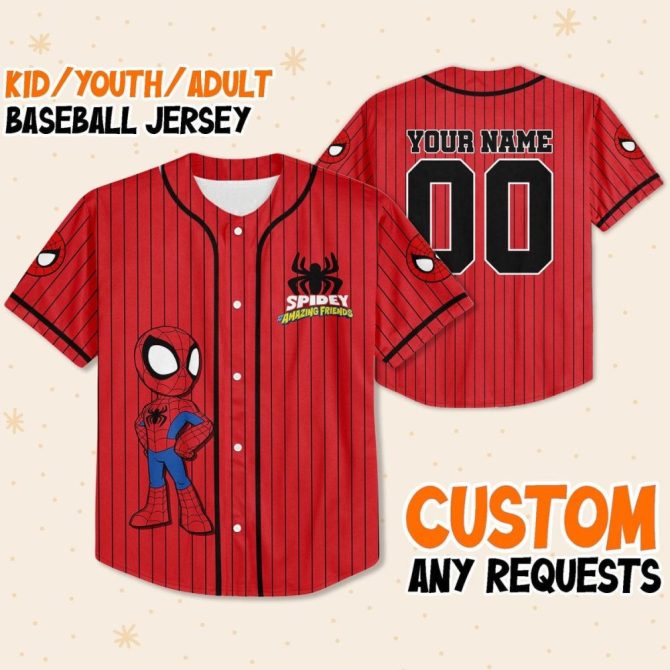 Custom Spidey Baseball Jersey For Kids/Adults - Personalized Name & Number - Image 2