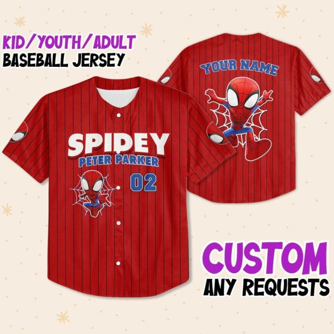 Custom Spidey Baseball Jersey - Kids/Youth/Adult - Personalized Name & Design