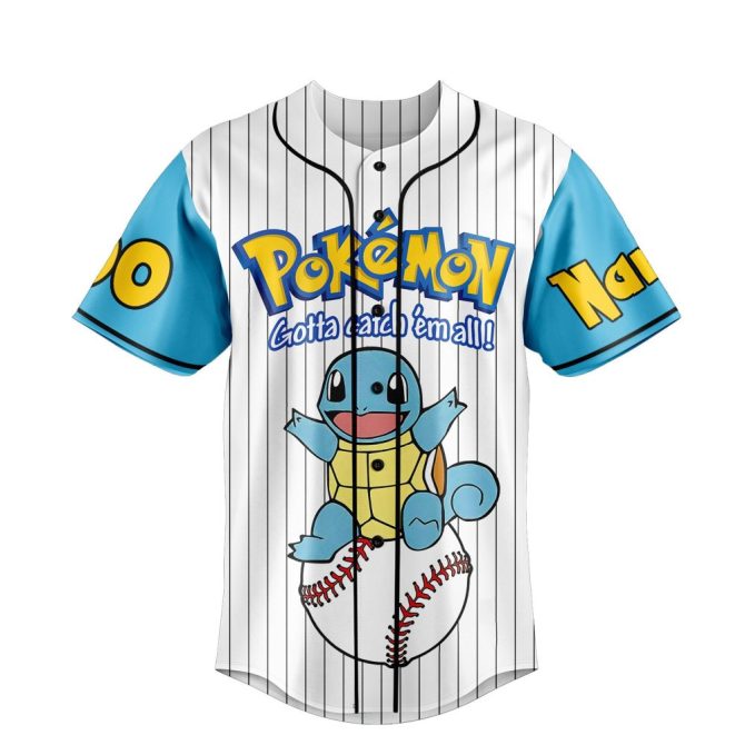 Customizable Squirtle Baseball Jersey – Personalized Name & Number – Perfect Pokémon Fan Gift - Image 2