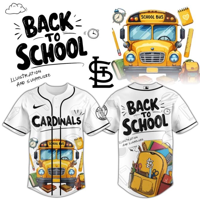 Cardinals Back To School Baseball Jersey - Fun School Bus Design For Kids & Fans