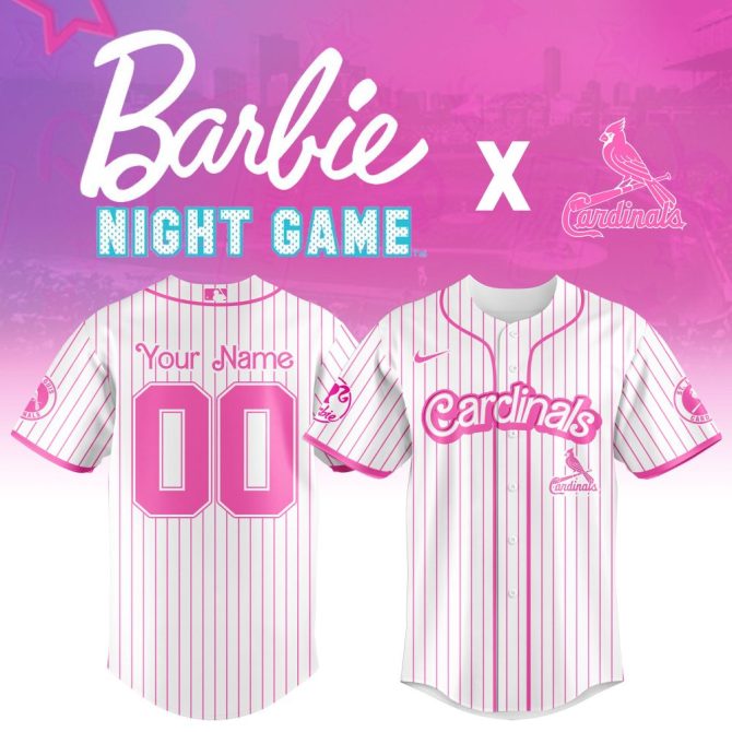 Customize Your Cardinals Barbie Night Jersey – Pink Stripes, Perfect For Fans!