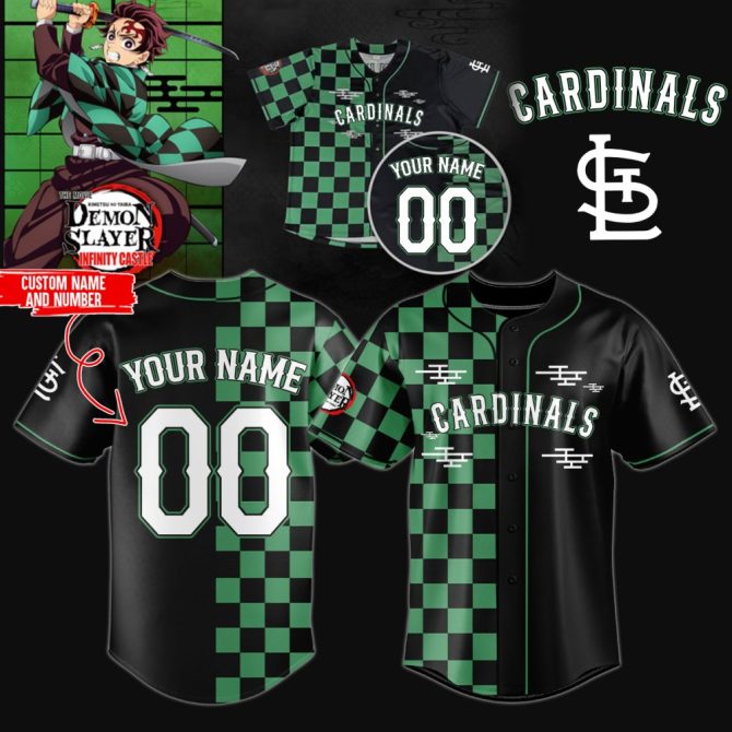 Custom Demon Slayer Baseball Jersey - Cardinals Design, Add Your Name & Number