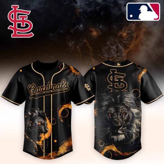 Cardinals Baseball Jersey - Bold Lion Design, Premium Black & Gold, Perfect For Fans, Unisex Sizes Available