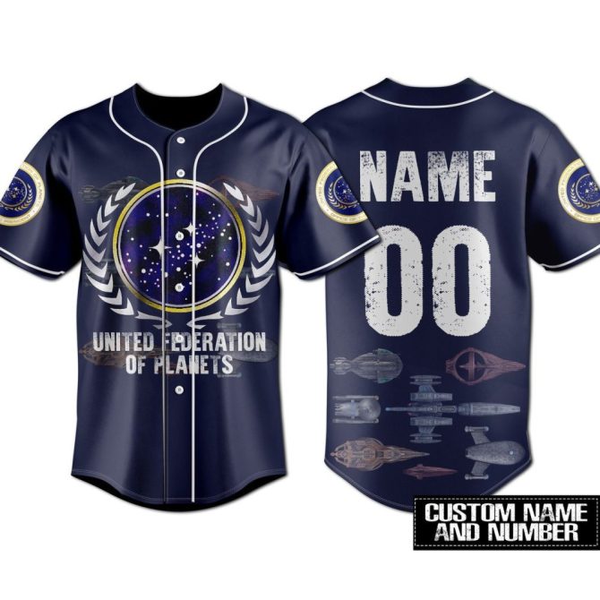Custom Space Baseball Jersey - United Federation Of Planets Design, Add Name & Number