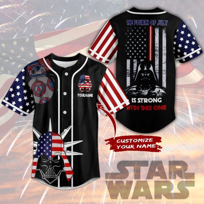 Custom Star Wars Baseball Jersey - American Flag Design, Personalized Name, Perfect For July 4Th