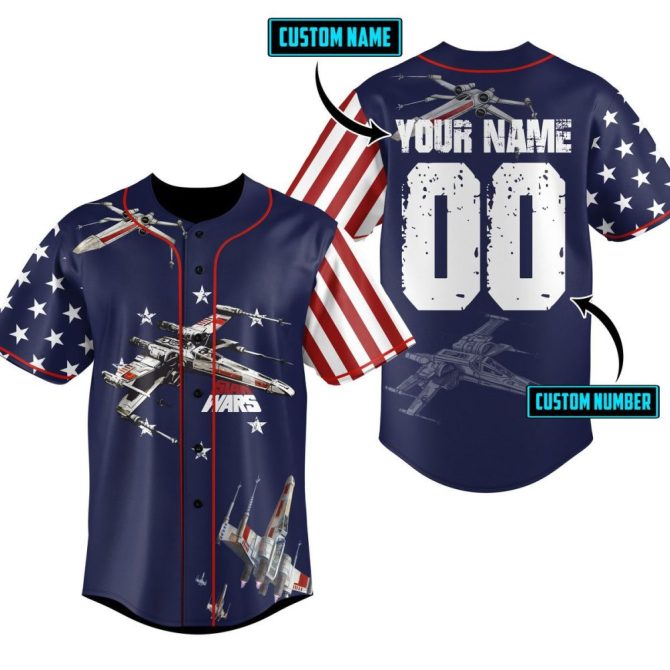 Custom Star Wars Baseball Jersey - Personalized Name & Number - Usa Flag Design