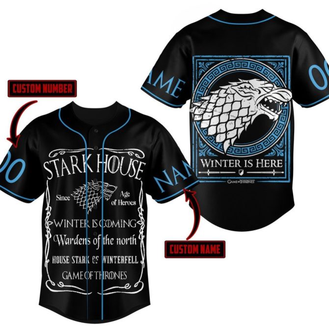 Custom Game Of Thrones Stark Baseball Jersey - Personalize Name & Number - Winter Is Coming!