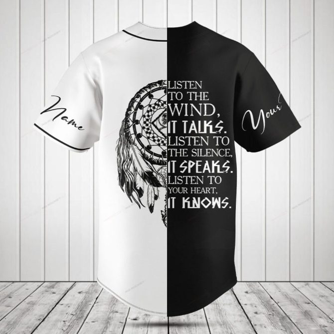 Custom Black & White Baseball Jersey - Stay Wild Native Child Wolf Design - Image 2