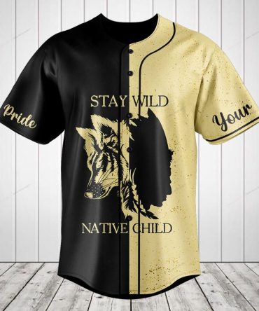 Stay Wild Native Child Baseball Jersey - Unique Wolf Design, Customizable Personalized Gift