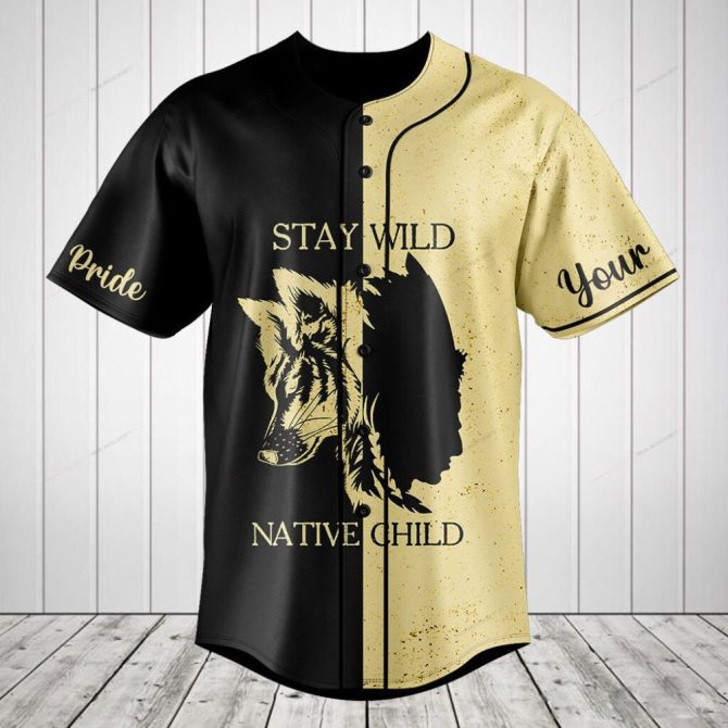 Stay Wild Native Child Baseball Jersey - Unique Wolf Design, Customizable Personalized Gift