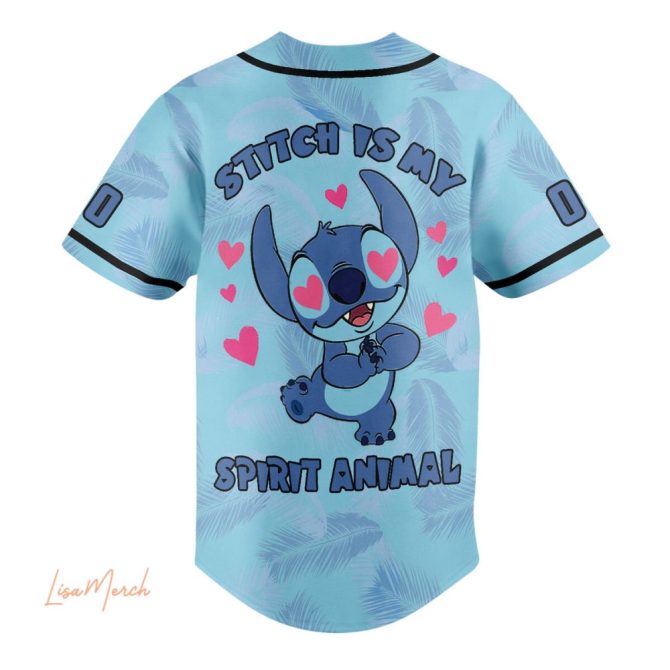 Custom Stitch Baseball Jersey - Personalize With Name & Number - Cute Blue Spirit Animal Design - Image 3