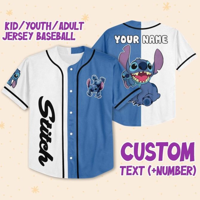 Customizable Stitch Baseball Jersey For Kids/Youth/Adults - Add Name & Number!