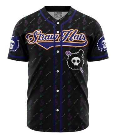 Anime-Inspired Straw Hat Pirate Baseball Jersey - Unique Black Skull Design
