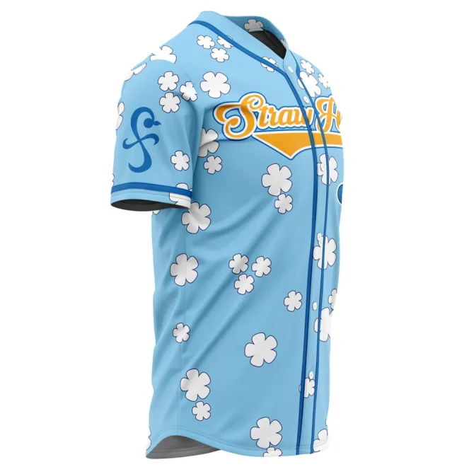 Anime Straw Hat Baseball Jersey – Stylish Blue Floral Design, Unisex Casual Wear - Image 2