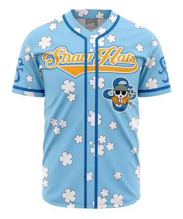 Anime Straw Hat Baseball Jersey – Stylish Blue Floral Design, Unisex Casual Wear