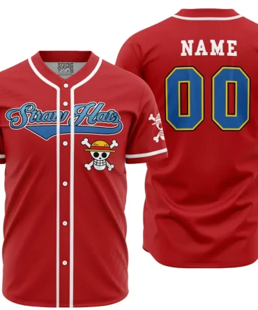 Custom Straw Hat Crew Baseball Jersey – Personalized Red Anime Fan Gear